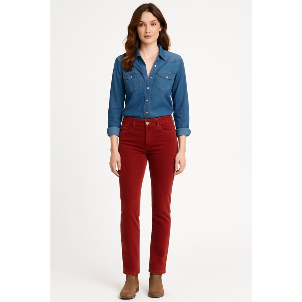 AG Adriano Goldschmied Stevie Slim Straight Corduroy Pants 28R Rust Brick Red